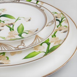 Elegant French Lily of the Valley Dinner Plate Nordic Style Bone China Plate Gold Rim Floral Charger Plate for Wedding
