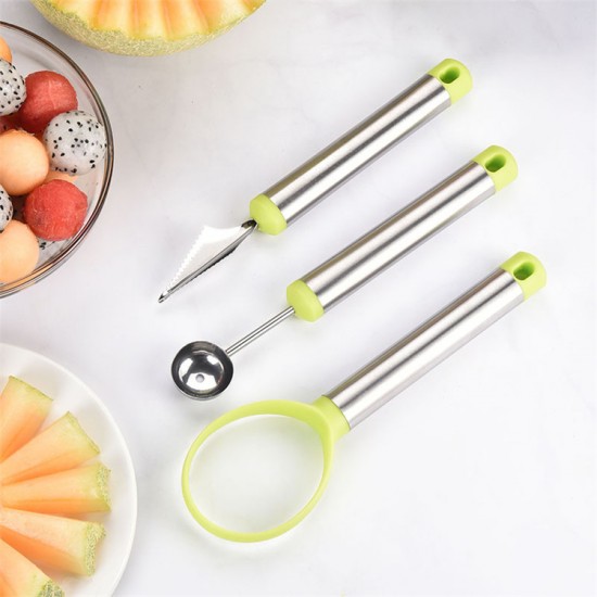 3 in 1 Stainless Steel Fruit Caving Tool Melon Baller Scoop Set Fruit Scooper Seed Remover for Fruit Slicer Dig Pulp Separator
