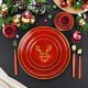 Wholesale Christmas Reindeer Dinner Set Bone China Xmas Red Plates Dinnerware with Gold Rim Vajilla De Navidad