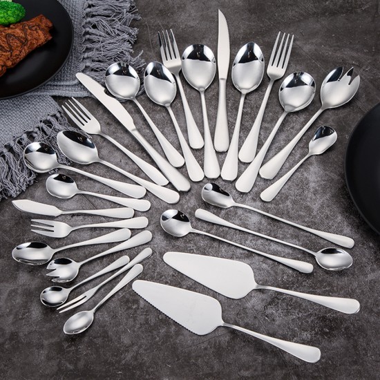Customizable Design Simple Silverware Set Stainless Steel Knife Fork Spoon Cutlery Kit Laser Engraving Logo Flatware for Hotel