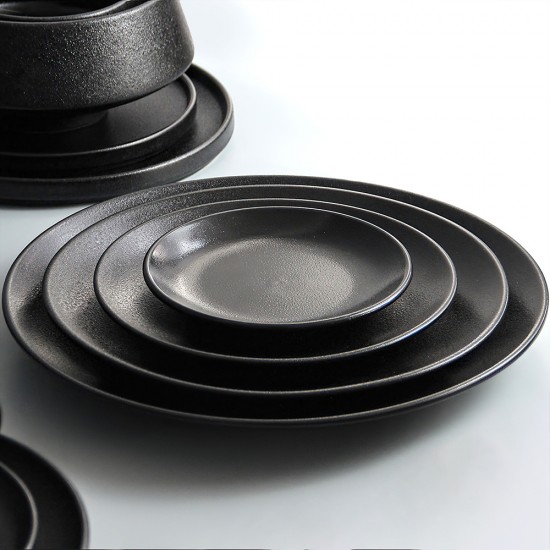 Wholesale Matte Black Porcelain Charger Plate 30cm Ceramic Dinner Plate Salad Plate Set for Restaurant Hotel