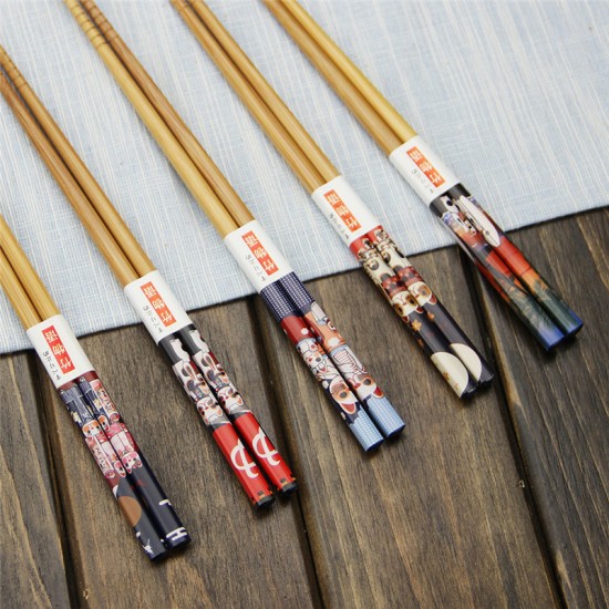 Factory Custom Animal Cartoon Chopsticks Reusable Bamboo Lucky Cat Chop Sticks with Gift Box
