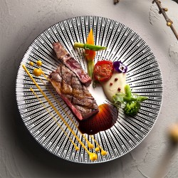 Wholesale Moroccan Striped Ceramic Dinner Plates 6 8 10 Inch Vintage Porcelain Black and White Two-tone Plates