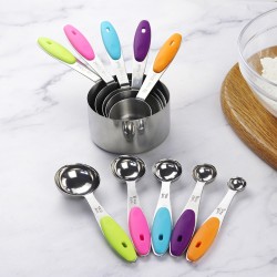 Stainless Steel Measuring Cups and Measuring Spoons Set 10 Pcs/set Kitchen Cooking Measurement with Multi Color Soft Handle