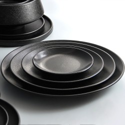 Wholesale Black Glazed Dinner Plates Sets Dinnerware Matte Black Round Square Tableware Assiettes En Porcelaine En Gros