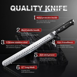 Stainless Steel Ham Meat Slicing Knife 12inch Beef Brisket Knives Metal Watermelon Knife