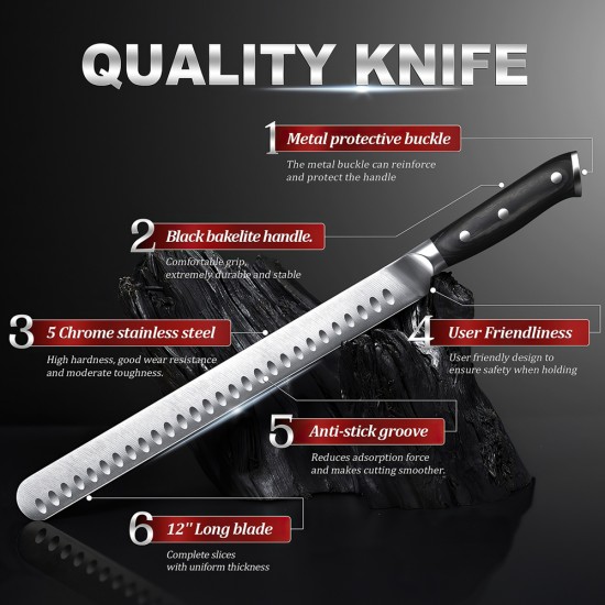 Stainless Steel Ham Meat Slicing Knife 12inch Beef Brisket Knives Metal Watermelon Knife