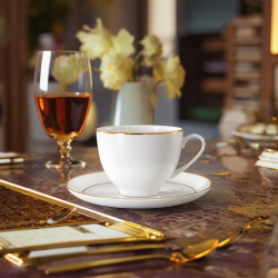 Premium Gold Rim Tea Cup with Saucer Fine Bone China 180ml Coffee Cups and Plates Set