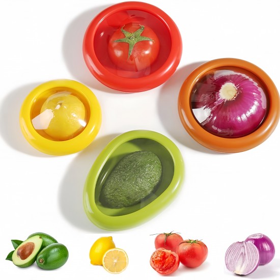 4-Piece Reusable Silicone Crisper Storage Box Fruit and Vegetable Freshkeeping Storage Containers for Fridge