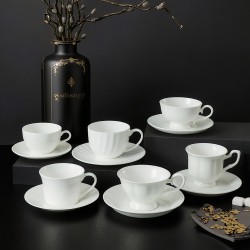 Custom Logo Cappuccino Tea Cups and Saucers 5.5 oz Flat White Coffee Mug Bone China Italian Teacup Set