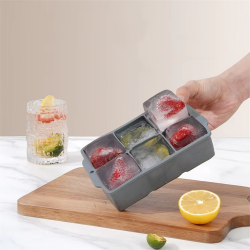 6-Cavity DIY Freezing Silicone Ice Cube Mold Food Grade Reusable Large Square Ice Cube Tray with Lid for Whiskey Beer Ice Cream