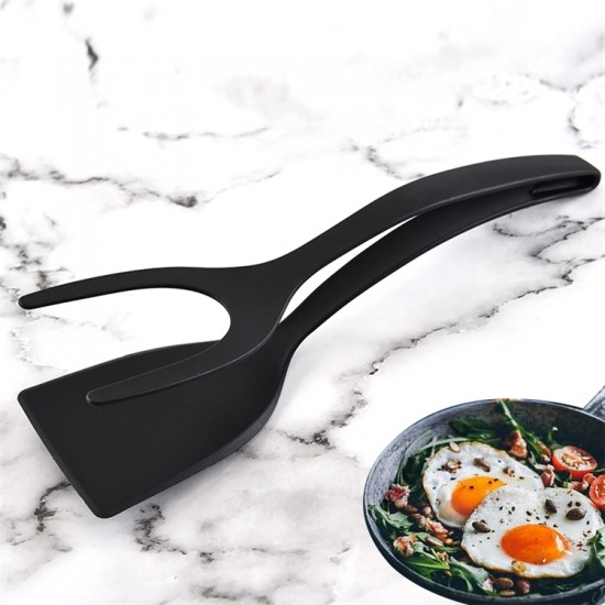Non-stick Nylon Kitchen Food Clip Multi Functional  2 in 1 Nylon Egg Turner Pancake Bread Clamp Shovel Tongs