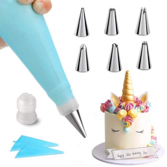 8 Pieces Baking Cake DIY Icing Piping Tips Nozzles Set Stainless Steel Nozzles Plastic Coupler and EVA Pastry Bag