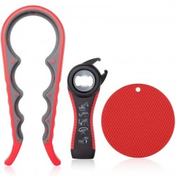 Anti slip Multi Functional 3 Pieces Combination Plastic Rubber Can Opener Large Jar Lid Opener Set with Gripper Pad Lid