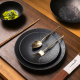 Wholesale Japanese Ceramic Striped Plates 10 Inch Matte Black Dinner Plates for Steak and Pasta