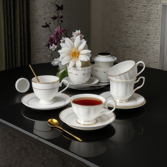 Premium Gold Rim Tea Cup with Saucer Fine Bone China 180ml Coffee Cups and Plates Set