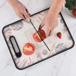 Durable Multifunctional Double Sided Cutting Board Stainless Steel & Pattern Plastic Kitchen Chopping Blocks for Home Food Use