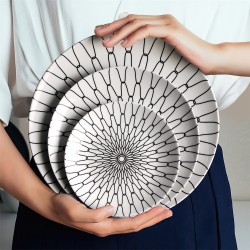 Creative Underglaze Ceramics Coupe Plate Italian Style Black and White Dinner Plates for Hotel Wedding