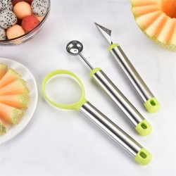 3 in 1 Stainless Steel Fruit Caving Tool Melon Baller Scoop Set Fruit Scooper Seed Remover for Fruit Slicer Dig Pulp Separator