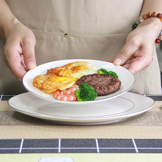 Wholesale Double Gold Rimmed Dinner Charger Plates for Wedding Decoration Fine Bone China Dinnerware Set