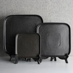 Matt Black Square Porcelain Dinner Plate Set Sushi Plates Set for Restaurant Black Square Steak Plate Ceramic Tea Tray