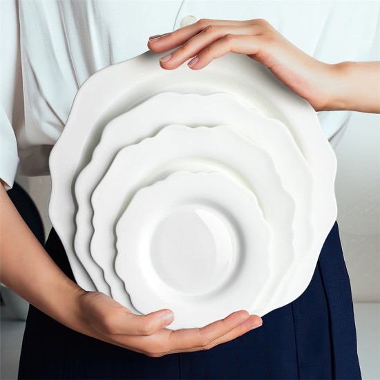 Luxury Scalloped Sunflower Dishes Plate Set Irregular Wedding Table Decorative Charger Plates with Gold Rim