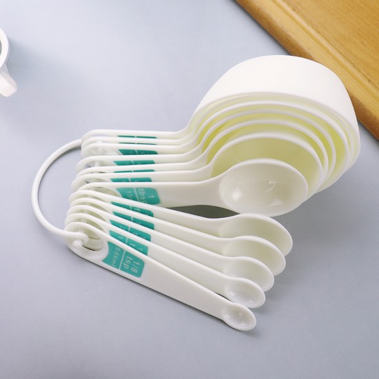 Kitchen Baking Measuring Set Multi Purpose 12 Pieces White Nesting Plastic  Measuring Spoon and Measuring Cup Sets