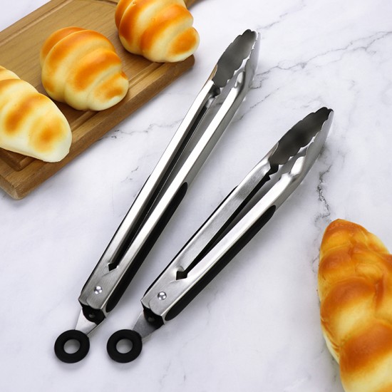 Durable Premium Kitchen Tools Non-Slip 9/12 Inch Stainless Steel Locking Food Tongs with TPR Anti Slip Strip for Cooking BBQ