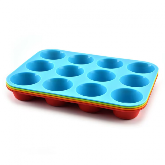 BPA-Free 1 Piece 12 Cavity Round Silicone Cake Mold Nonstick Heat Resistant Baking Tools for Brownie Muffin Cookie Cake