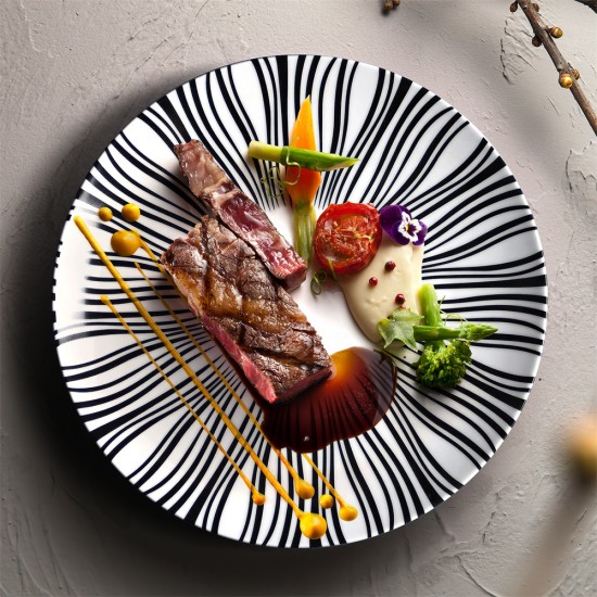 Wholesale Nordic Restaurant Plates and Cutlery Unique Black and White Dinner Dishes Plate Hotel Ceramic Suppliers