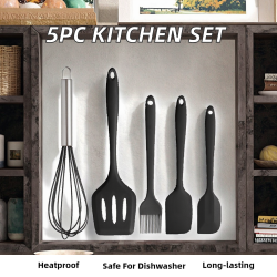 Hot Selling Luxury 5pcs Heat-Resistant Silicone Kitchen Utensils New Home and Kitchen Accessories Cooking Spatula Set
