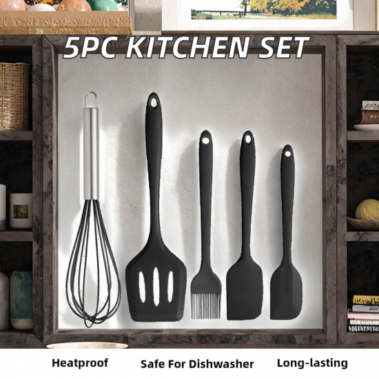 Hot Selling Luxury 5pcs Heat-Resistant Silicone Kitchen Utensils New Home and Kitchen Accessories Cooking Spatula Set