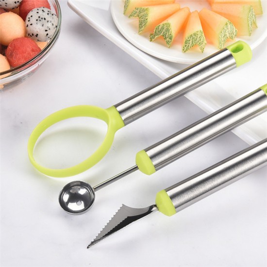 3 in 1 Stainless Steel Fruit Caving Tool Melon Baller Scoop Set Fruit Scooper Seed Remover for Fruit Slicer Dig Pulp Separator