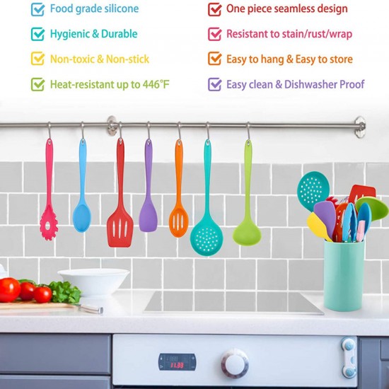 Wholesale Eco Friendly Food Grade 12 Piece Colorful Silicone Kitchen Cooking Tools Utensils Sets with Holder