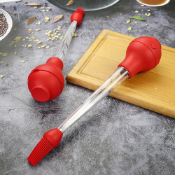 Professional Kitchen Accessories Silicone Head Plastic Turkey Baster BBQ Marinade Syringe Injector with Cleaning Brush