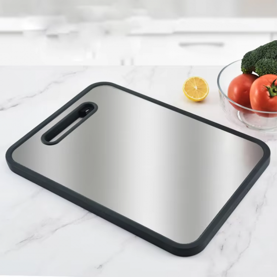 Durable Multifunctional Double Sided Cutting Board Stainless Steel & Pattern Plastic Kitchen Chopping Blocks for Home Food Use