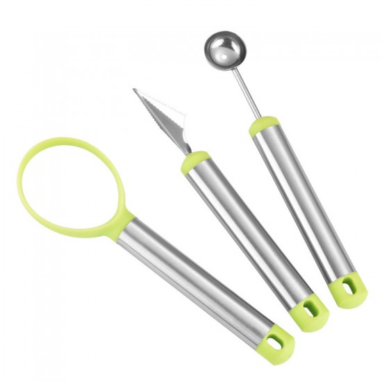 3 in 1 Stainless Steel Fruit Caving Tool Melon Baller Scoop Set Fruit Scooper Seed Remover for Fruit Slicer Dig Pulp Separator