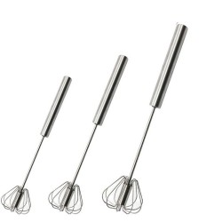Semi Automatic 3pcs Stainless Steel Hand Push Rotary Egg Whisk Mixer Stirrer for Blending