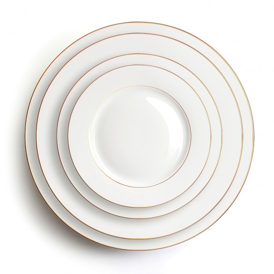 Gold Rim Charger Plates for Wedding Wholesales Fine Bone China Decorative Dishes Set White Dinner Table Plates With Gold Trim
