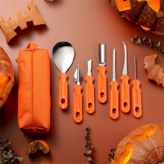 Top Seller 7PCS Halloween Pumpkin Carving Kits Premium Quality Metal PP Plastic Wholesale Set for Fruit & Vegetable Carving