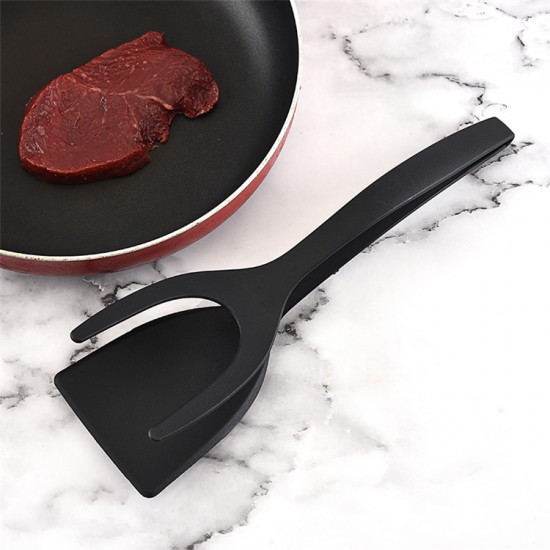 Non-stick Nylon Kitchen Food Clip Multi Functional  2 in 1 Nylon Egg Turner Pancake Bread Clamp Shovel Tongs
