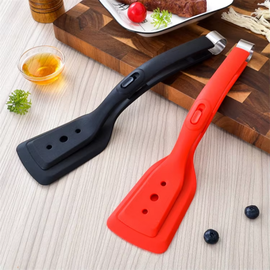 High Quality 2-in-1 Grip Flip Spatula Tongs Heat Resistant Silicone Clamp for Frying Eggs Chicken Wings Multipurpose Utensil