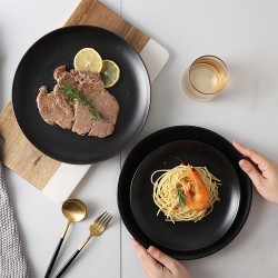 Wholesale Matte Black Porcelain Charger Plate 30cm Ceramic Dinner Plate Salad Plate Set for Restaurant Hotel