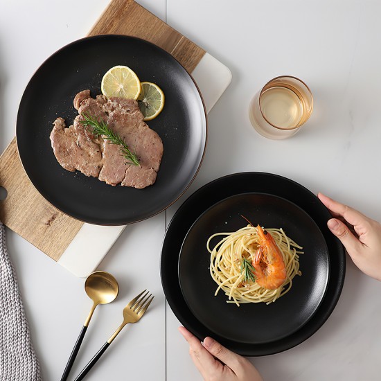 Wholesale Matte Black Porcelain Charger Plate 30cm Ceramic Dinner Plate Salad Plate Set for Restaurant Hotel