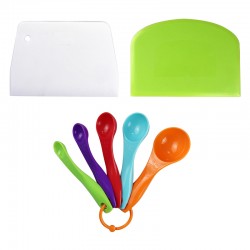 Hot Sale Baking Tools 7 Piece Dough Scrapper Bowl Cutter Multipurpose Food  Plastic Scrappers and Measuring Spoons Set