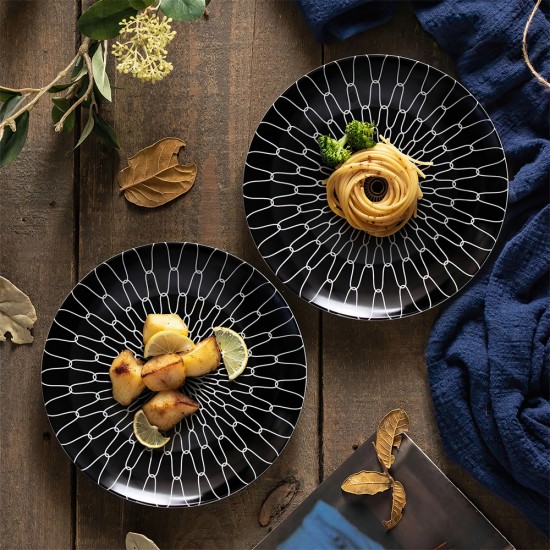 Wholesale Porcelain Geometric Stripe Dinner Plate Nordic Black and White Ceramic Plates for Restaurant Decoration