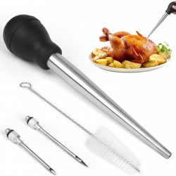 Premium Kitchen Meat Poultry Tools Stainless Steel Silicone Bulb Turkey Baster Set with Brush and 2 Marinade Injector Needles