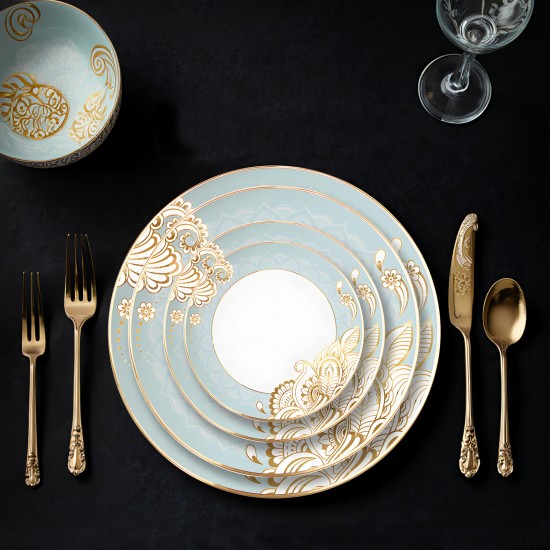 Five-star Hotels Fine Bone China Plates and Cups Sets Dinnerware Luxury Gold Trim Dinner Set for Arabic Royal