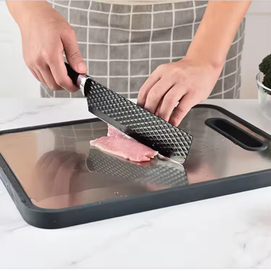 Durable Multifunctional Double Sided Cutting Board Stainless Steel & Pattern Plastic Kitchen Chopping Blocks for Home Food Use