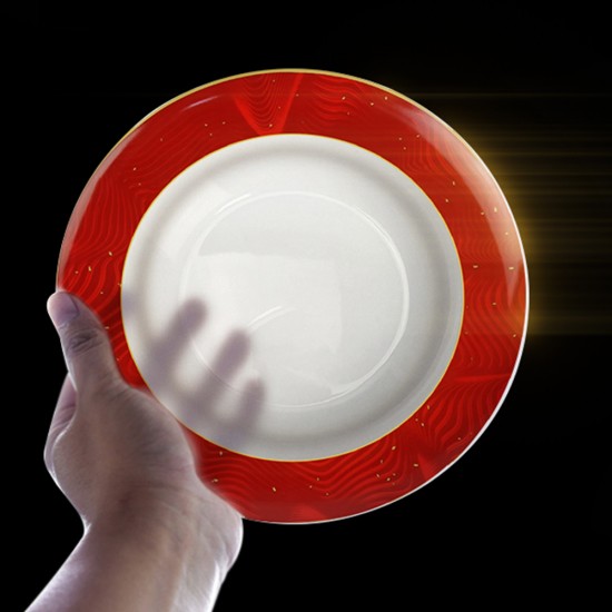 Wholesale Christmas Reindeer Dinner Set Bone China Xmas Red Plates Dinnerware with Gold Rim Vajilla De Navidad